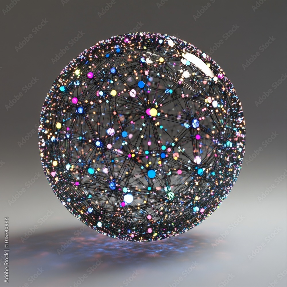 Aufkleber connected future,a blockchain sphere of color and tech