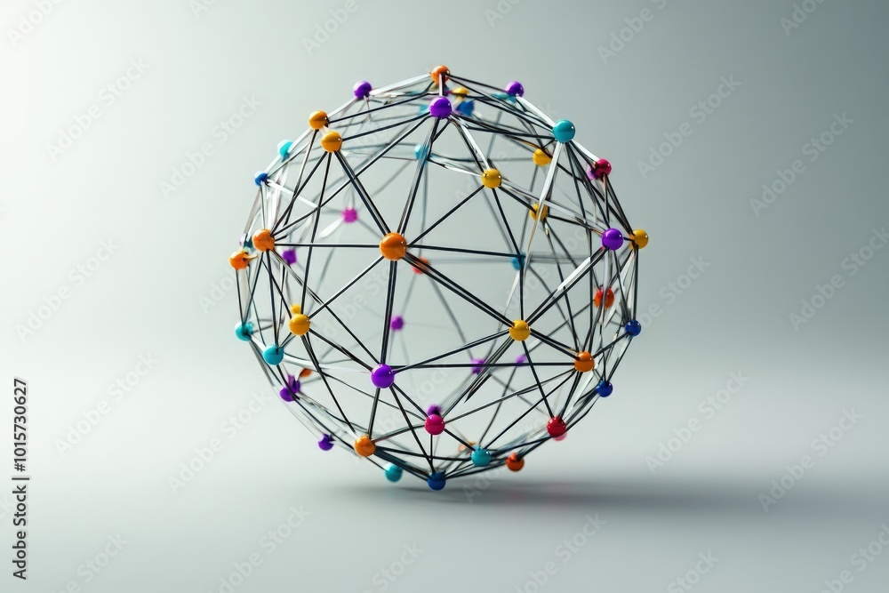 Poster connected future,a blockchain sphere of color and tech