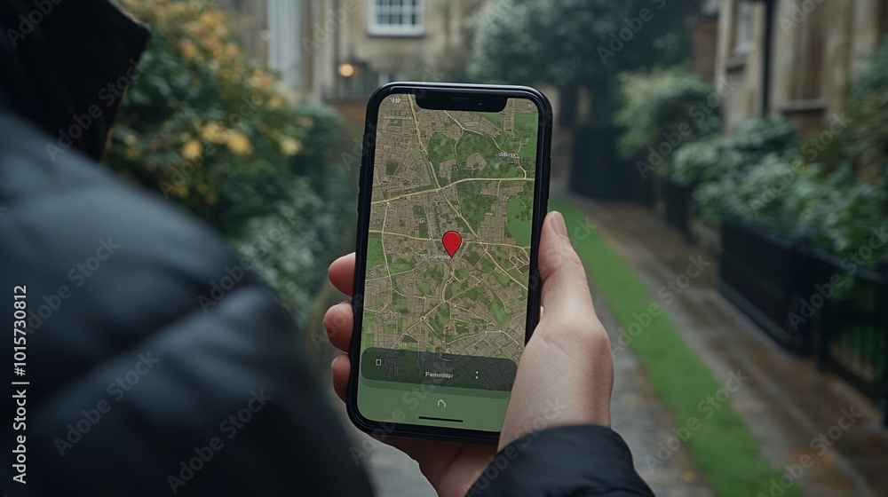 Aufkleber a person is holding a phone with a map app open. the phone is in their hand and the map is displayed
