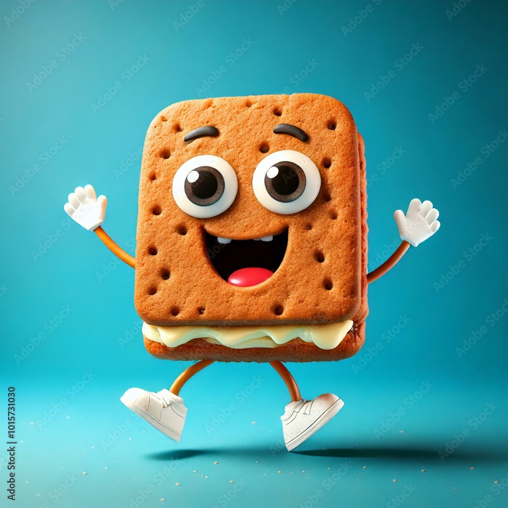 Poster Cute Cartoon Ice Cream Sandwich Food Character 