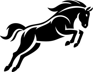 Stylized Black and White Silhouette of a Horse Jump Logo Design