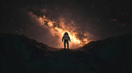 Obraz premium Astronaut Standing on a Mountain with a View of the Milky Way Galaxy