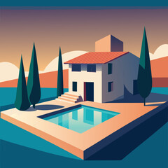 Fototapeta premium Brick villa pool is completely outdoor