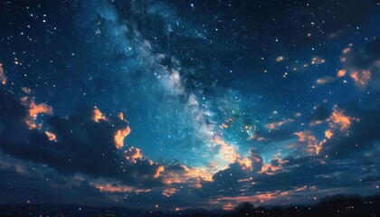 Fototapeta premium Romantic Night Sky Full of Stars and Clouds