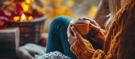 Cozy Autumn Day with a Warm Cup of Tea