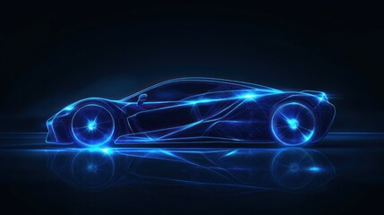 Blue Neon Sports Car