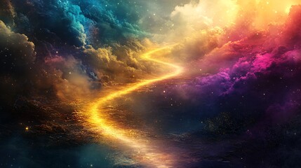 Fototapeta premium Winding Pathway of Light Through Dreamlike Landscape