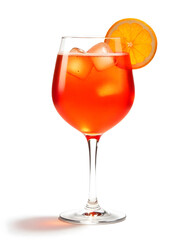 cocktail with orange. orange juice in glass. glass of fruit juice in a glass in white background. drinks glass with orange slice on it.