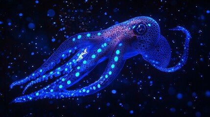 Naklejka premium Deep Sea Squid with Glowing Blue Spots on Tentacles