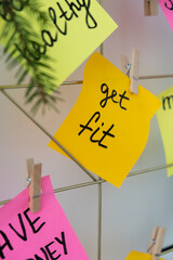 GET FIT healthy goal on Dream board promises and aims. Preparation for new year new life new me....