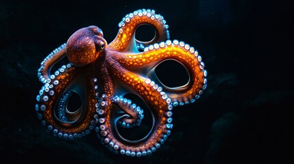 Obraz premium Glowing Bioluminescent Octopus in Deep Sea Environment