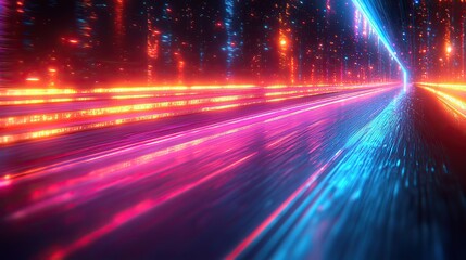 Obraz premium A dynamic illustration of neon futuristic light flashes on a black background, ideal for banners and tech-themed postcards.