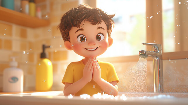 Clean Hands, Healthy Kids, a visual reminder of the importance of handwashing, with copy space, Child Health Day