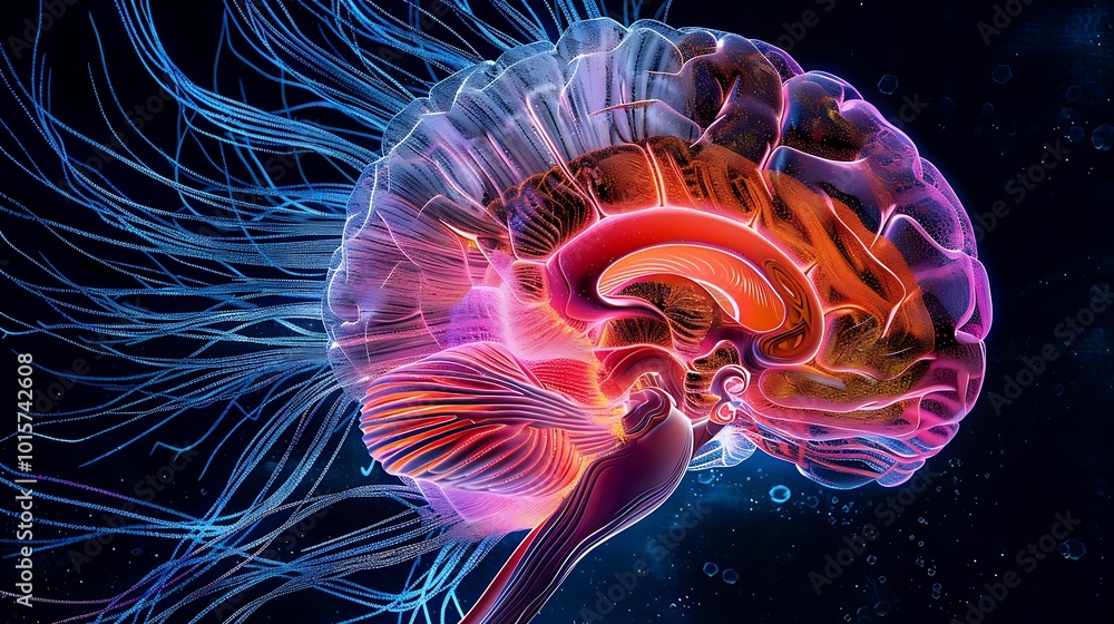 Poster 3d rendering of the human brain with intricate details, representing complexity.