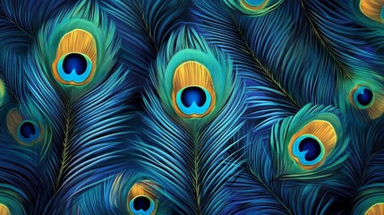 Majestic Peacock Feather Pattern in Vivid Blues and Greens with Eye-Like Shapes Background