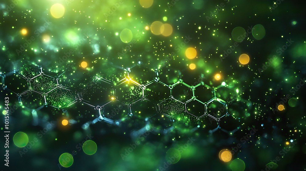 Wall mural a futuristic background with a green scientific hexagonal pattern, symbolizing advanced technology.
