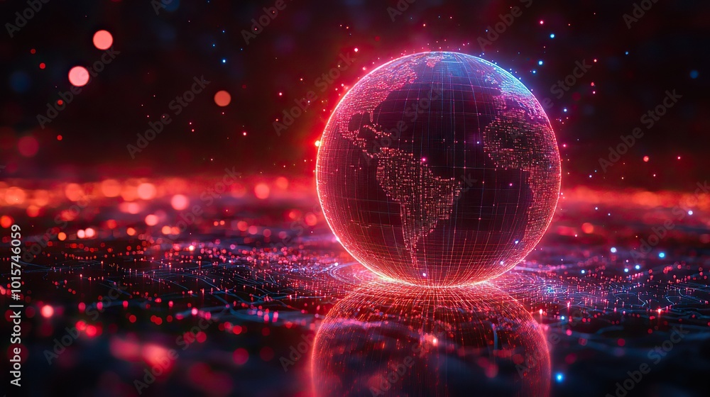 Canvas Prints a futuristic cyber space image with a digital globe, showcasing metaverse technology and connectivit