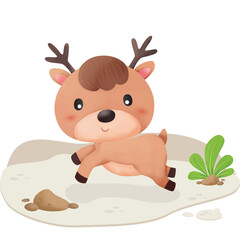 Happy jumping deer animal forest