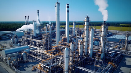 Oil refinery plant from industry zone, Aerial view.