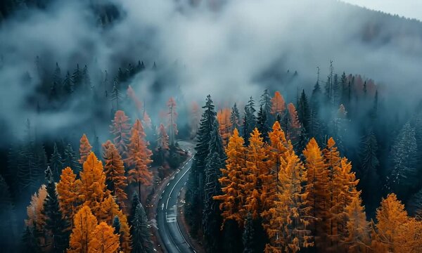 autumn forest in the fog