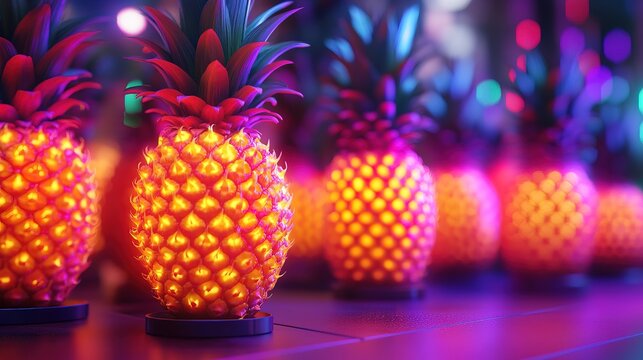 Harvested Pineapples in blox with Glowing fruit stand out