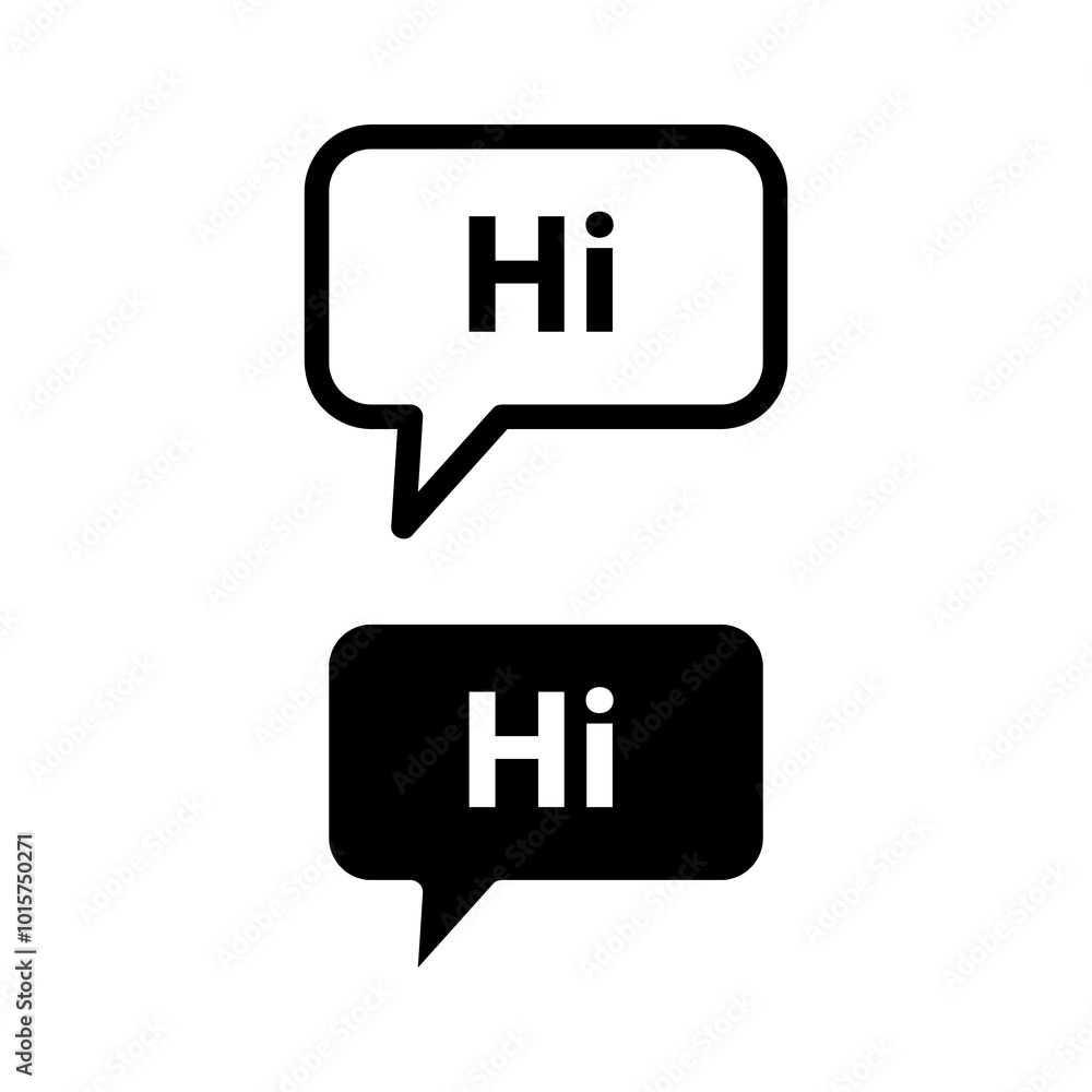 Aufkleber talk hi text or chat icon, vector flat black simple illustration for web and app..eps