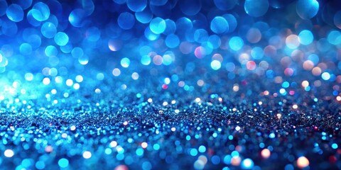 Abstract Blue Sparkle Background with Defocused Lights and Shimmering Texture