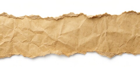A Close-Up of a Ripped Piece of Brown Paper with a Crumpled Texture and a White Background