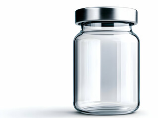 Glass jar with a metal lid, perfect for storage or display, on a white isolated background.