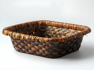 Handcrafted woven basket with a square shape and intricate patterns. Perfect for storage or decorative use.