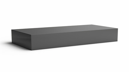 Naklejka premium Wide, flat matte charcoal box, on its side against white, top-down light casts a soft shadow.