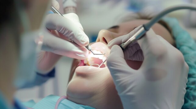 Dentist performing a detailed dental bonding procedure repairing a chipped tooth with precision in a clean professional environment