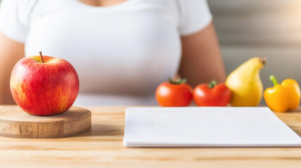 Woman with a food diary, tracking daily calories, weight loss strategy