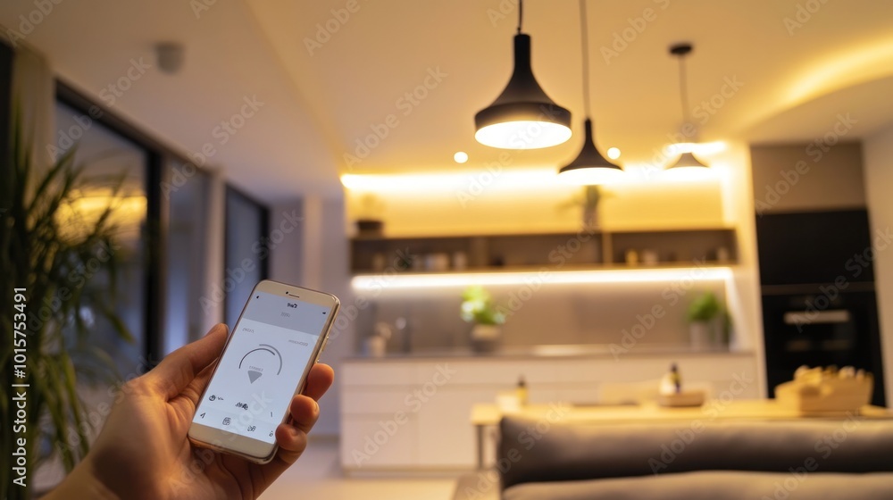 Poster smart home lighting automation: remote control and voice command for automated lights and dimming sc