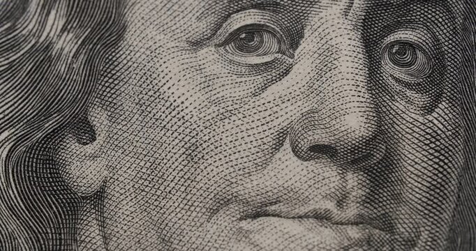 American one hundred dollar paper banknote in close up macro. 100 Dollar Cash. Hundred Dollar Closeup. 100 USD Bills. Concept Finance Business Investment Success. United States money.