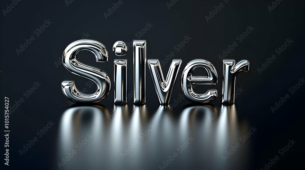 Poster stylish metallic text spelling 'silver' on a dark background, creating a sleek and modern visual eff