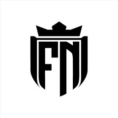 FN Logo with shield shape inside shield badge crown on white background template design