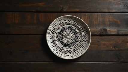 Fototapeta premium aesthetic dot art plate design art, top view on rustic wooden table