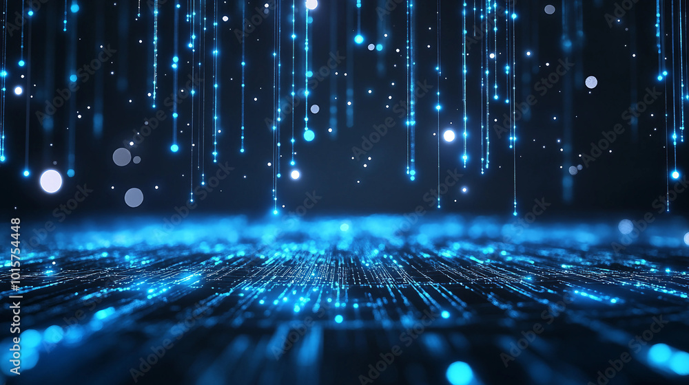 Poster abstract representation of data flow and digital rain in a high-tech environment