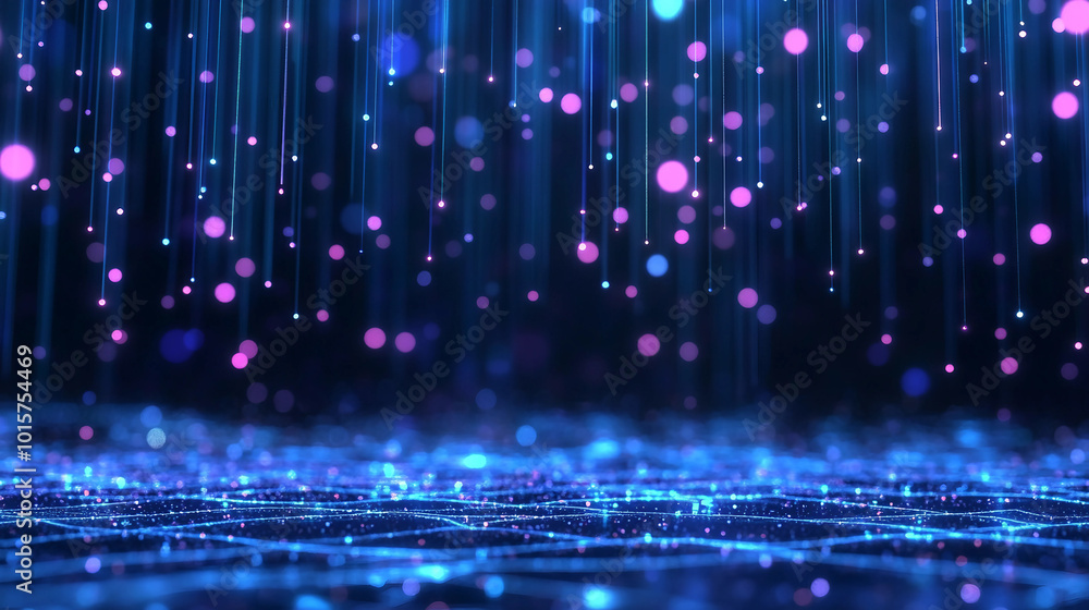 Poster abstract representation of data flow and digital rain in a high-tech environment