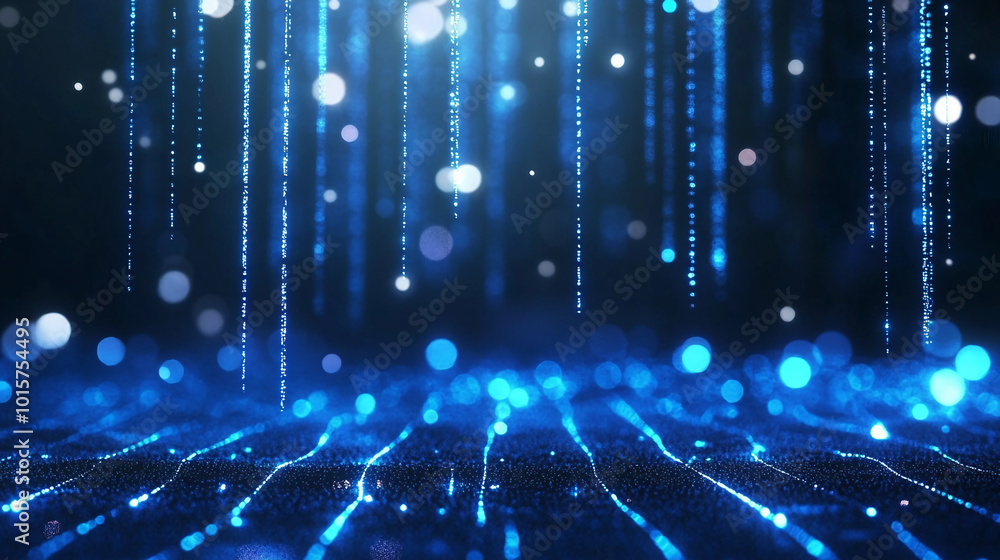 Poster abstract representation of data flow and digital rain in a high-tech environment