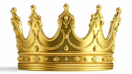 Ornate Golden Crown with Intricate Details and a Smooth Polished Finish on a White Background