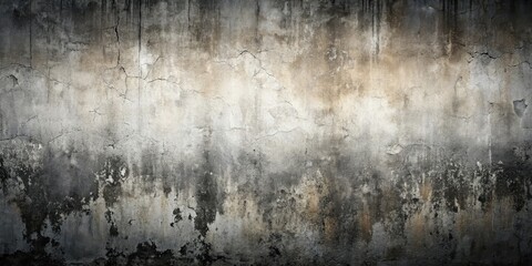 Obraz premium A weathered concrete wall with cracks and a faded, mottled surface, showcasing the passage of time and natural decay.