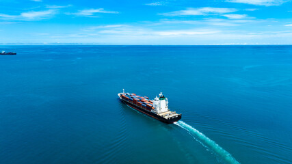 Aerial view of the freight shipping transport system cargo ship container. international transportation Export-import business, logistics, transportation industry concept