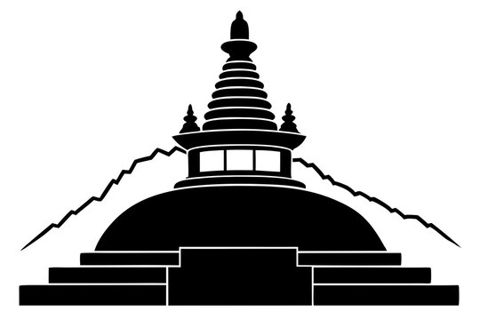 black buddhist stupa silhouette with mountains