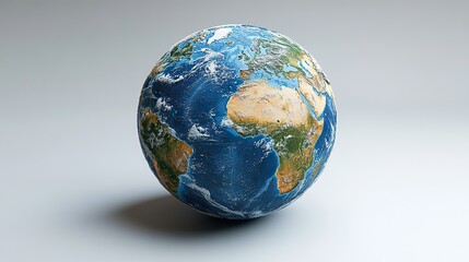 Fototapeta premium A 3D render of the Earth map presents a detailed globe, demonstrating the world’s geography through an artistic illustration.