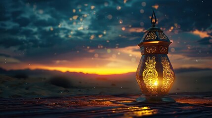 a lit lantern sitting on top of a wooden table