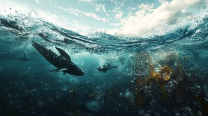 Fototapeta premium Oil spill. Ocean oil pollution. Environmental issues concept