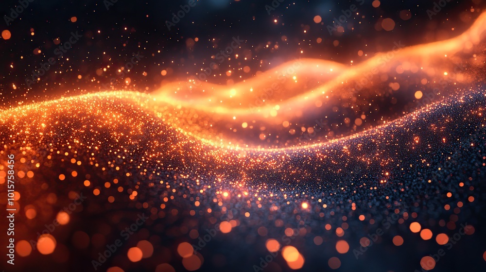 Poster a background depicting a peak-like ray trajectory of particles, ideal for illustrating internet tech