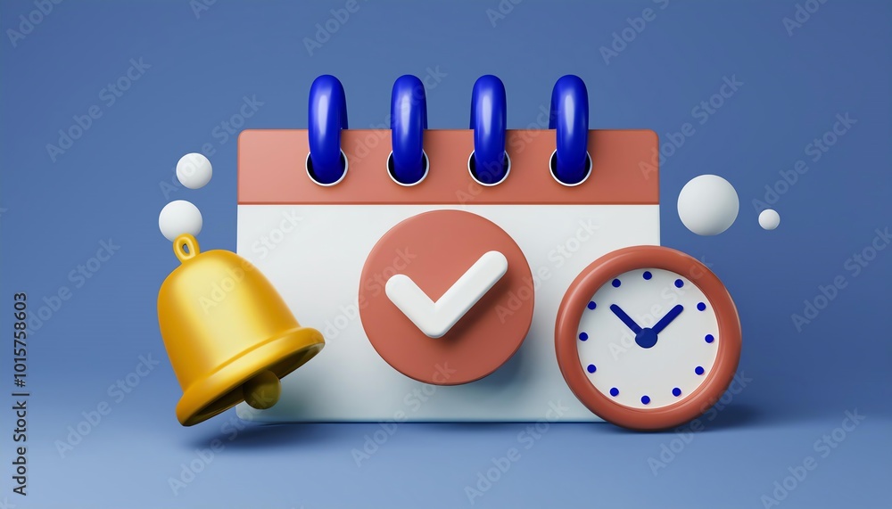 Poster a colorful planner with a notification bell and clock, representing organization, scheduling, and ti